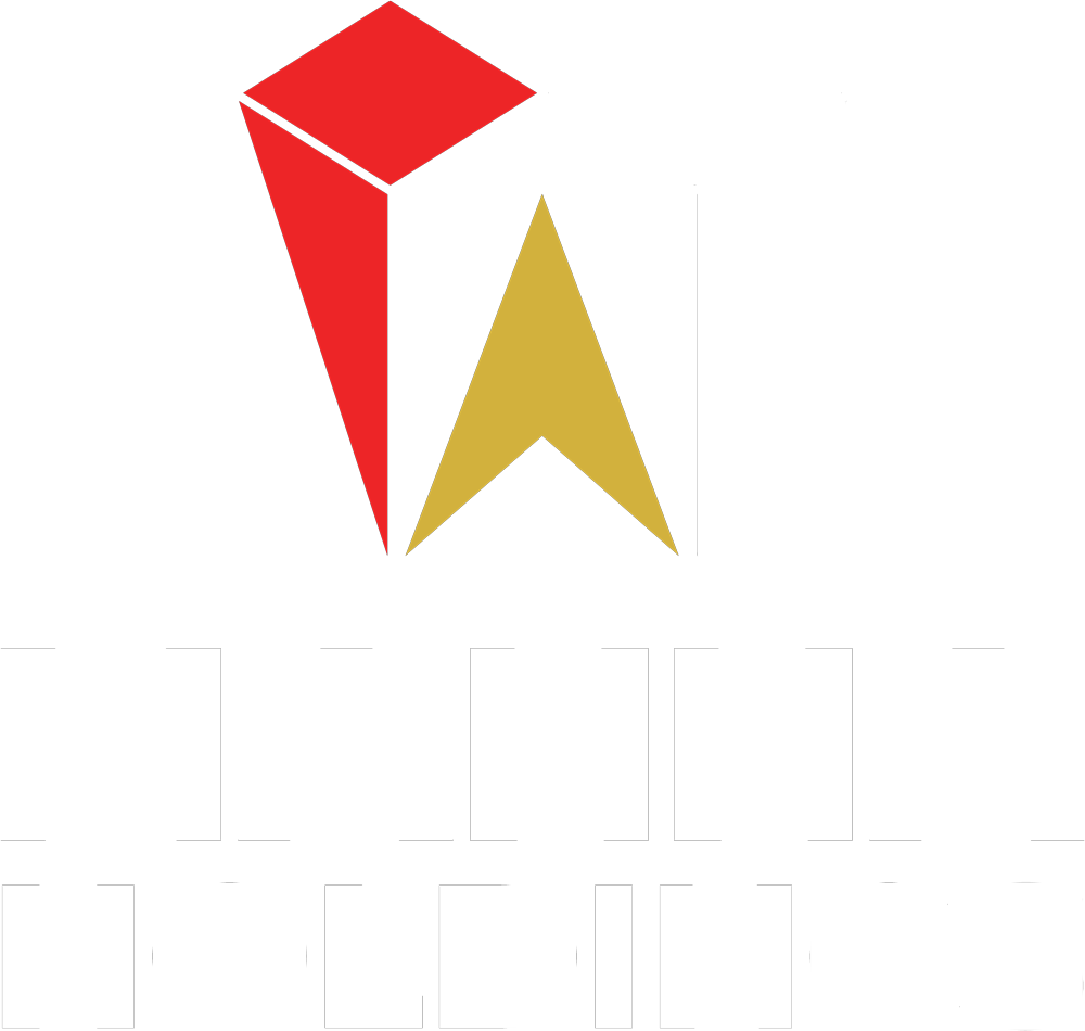 Geometric red, gold and white Manna Holdings secondary logo.